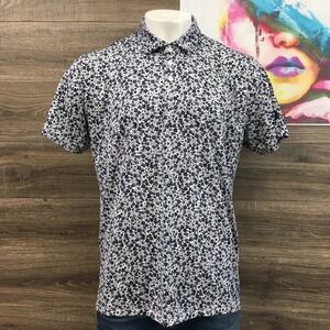 G/FORE Mens XL Floral Golf Polo Shirt Navy Blue White Performance Stretch LOGO